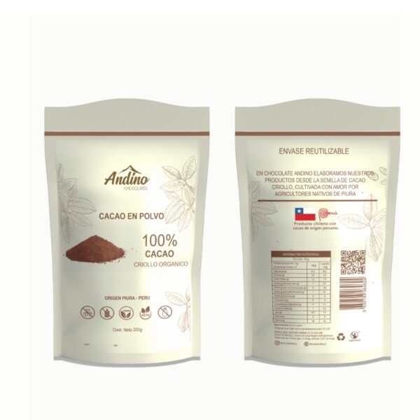 Cacao en Polvo Orgánico 100% 200g ANDINO
