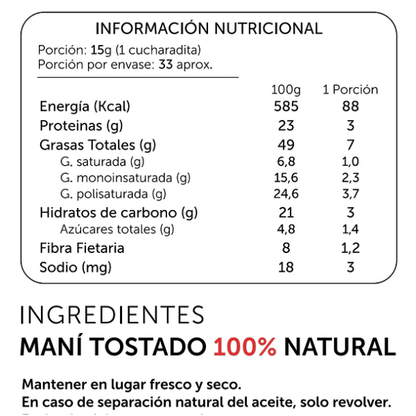 Mantequilla de Maní Tradicional 500g  NATNUTS - Imagen 2