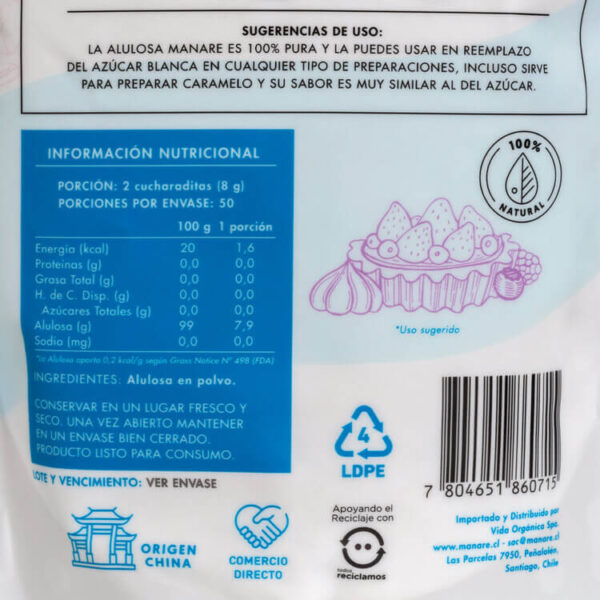 ALULOSA en Polvo  100%    400g       MANARE - Imagen 3